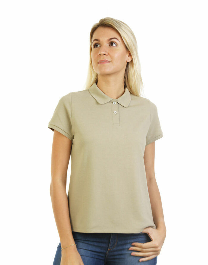 poly cotton women stretch polo light khaki