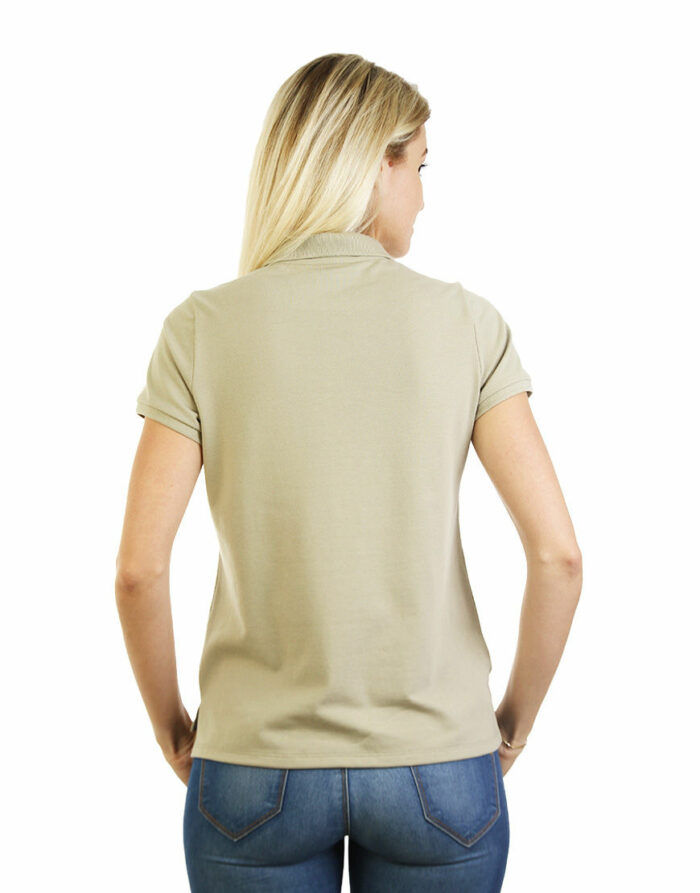 poly cotton women stretch polo light khaki back