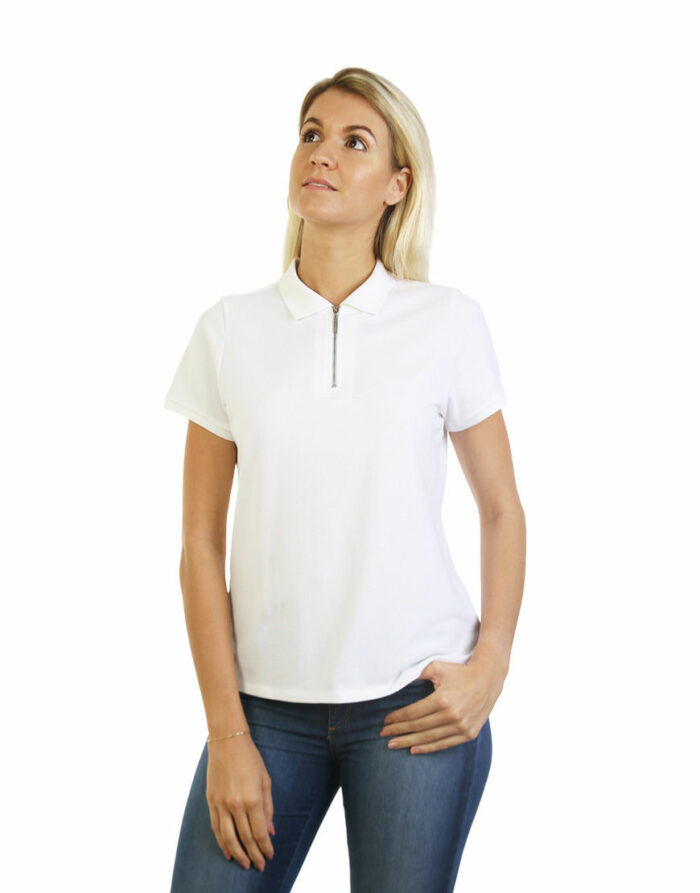 women polo with zipper white