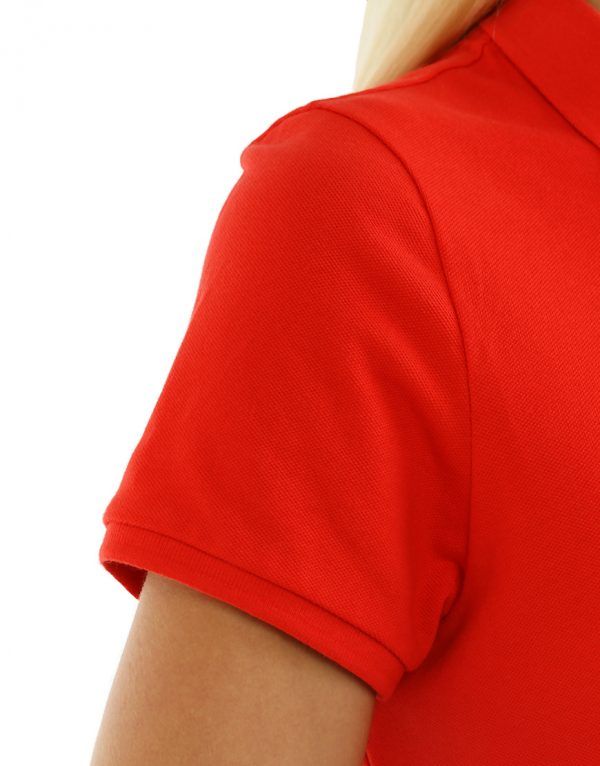 Women's Modern Fit Polo Red Print Close Up Side