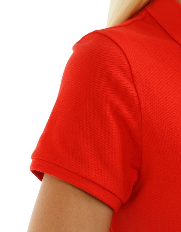 Women's Modern Fit Polo Red Print Close Up Side