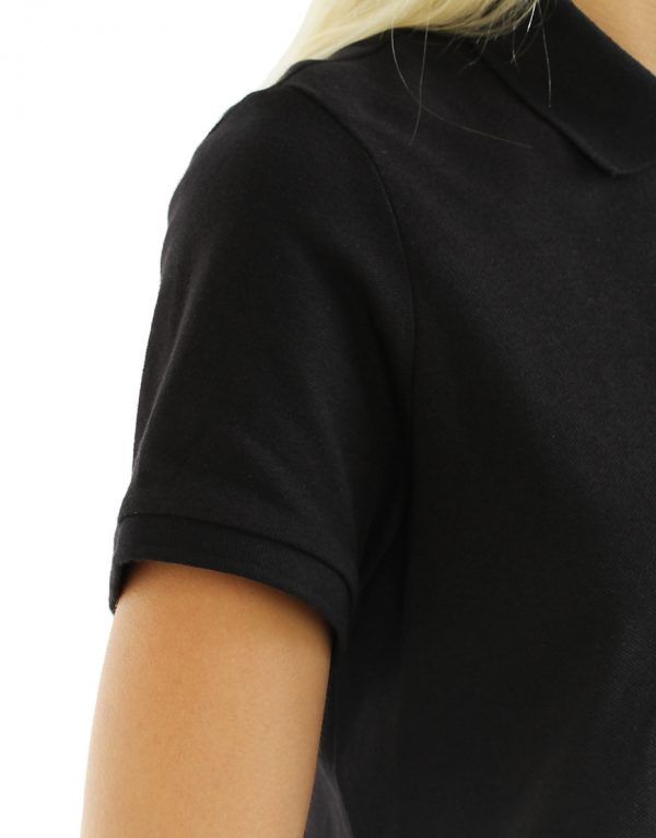 Women's Modern Fit Polo Black Print Close Up Side