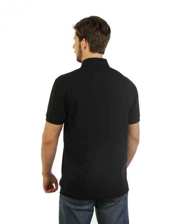 Men's black long durability Modern Fit Polo Print Side close front back