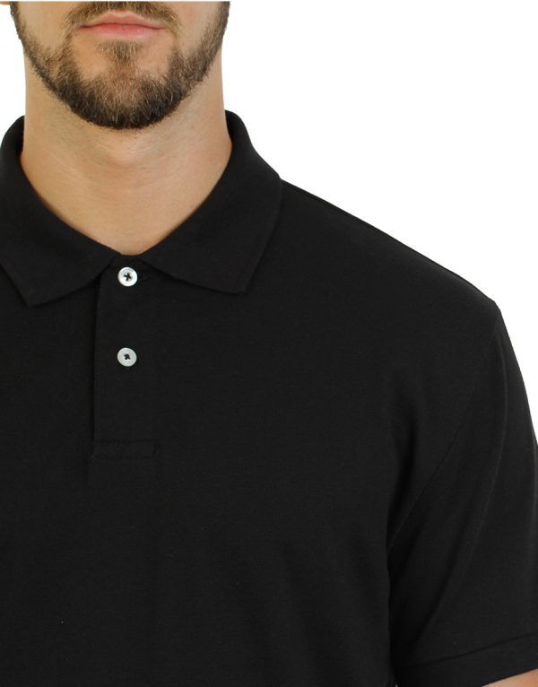 Men's black long durability Modern Fit Polo Print Side close front