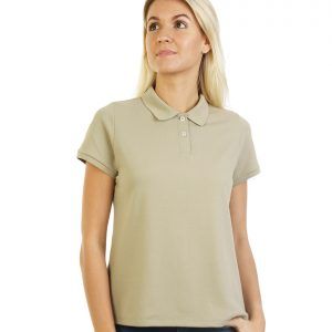 Women's beige long durability Modern Fit Polo Embroidery front