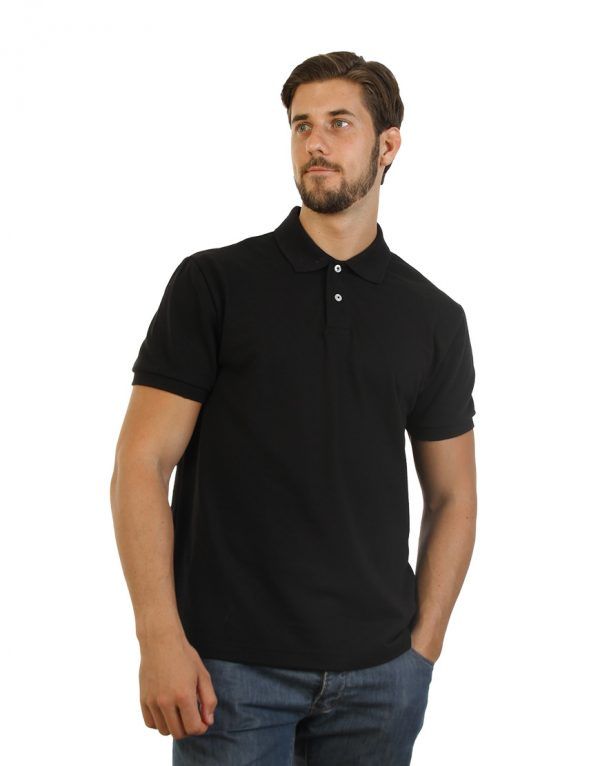 Men's black long durability Modern Fit Polo Print front