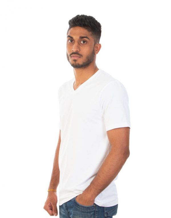 Men Plain T-shirt V-Neck white