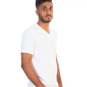 Men White Plain T-Shirt V-Neck