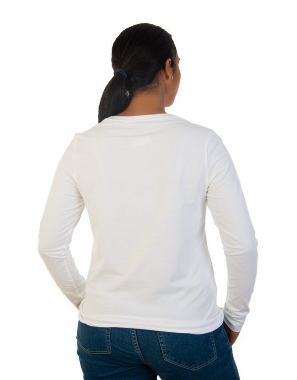 Women long white sleeve t-shirt back