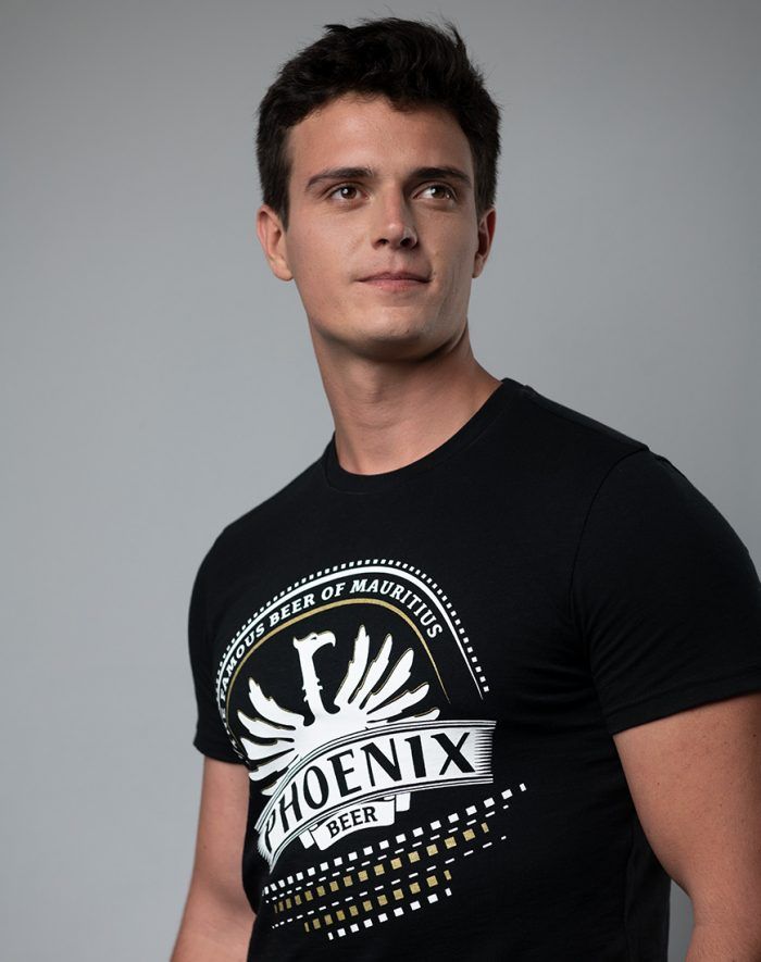 Phoenix the famous beer of Mauritius black t-shirt side