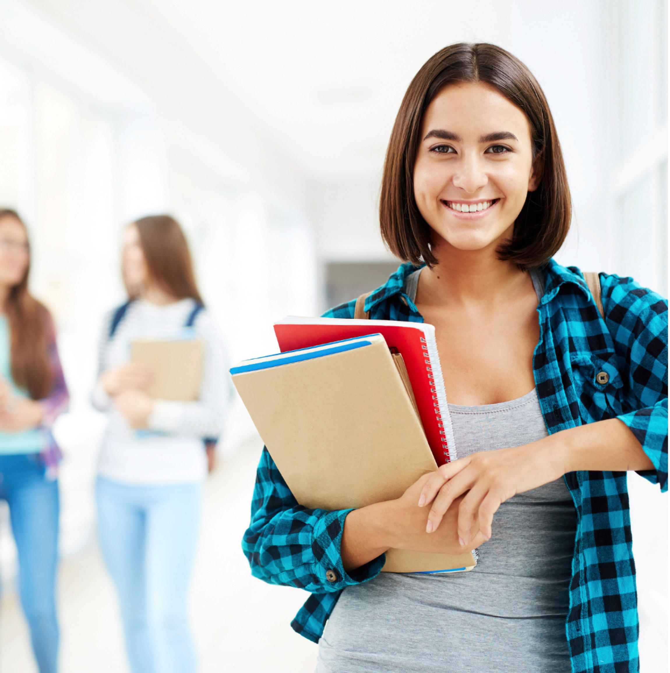 female HS student plaid shirt