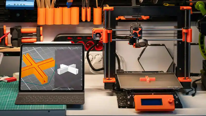 Modern 3D printing technology showing printer creating objects layer by layer