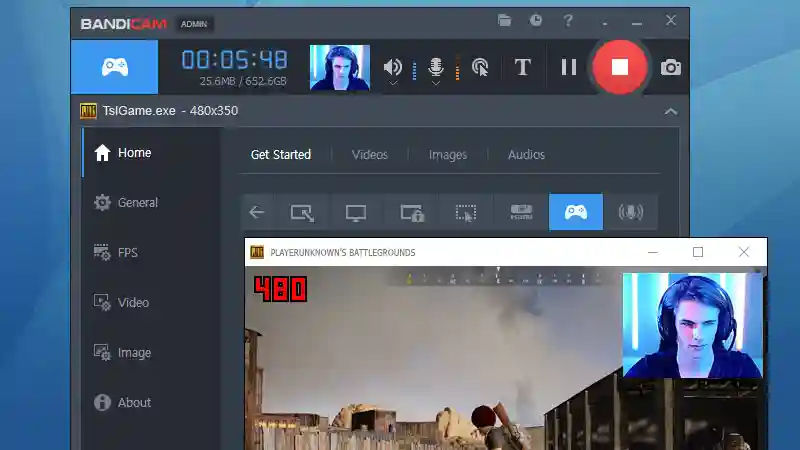 bandicam screen recorder interface showing recording options