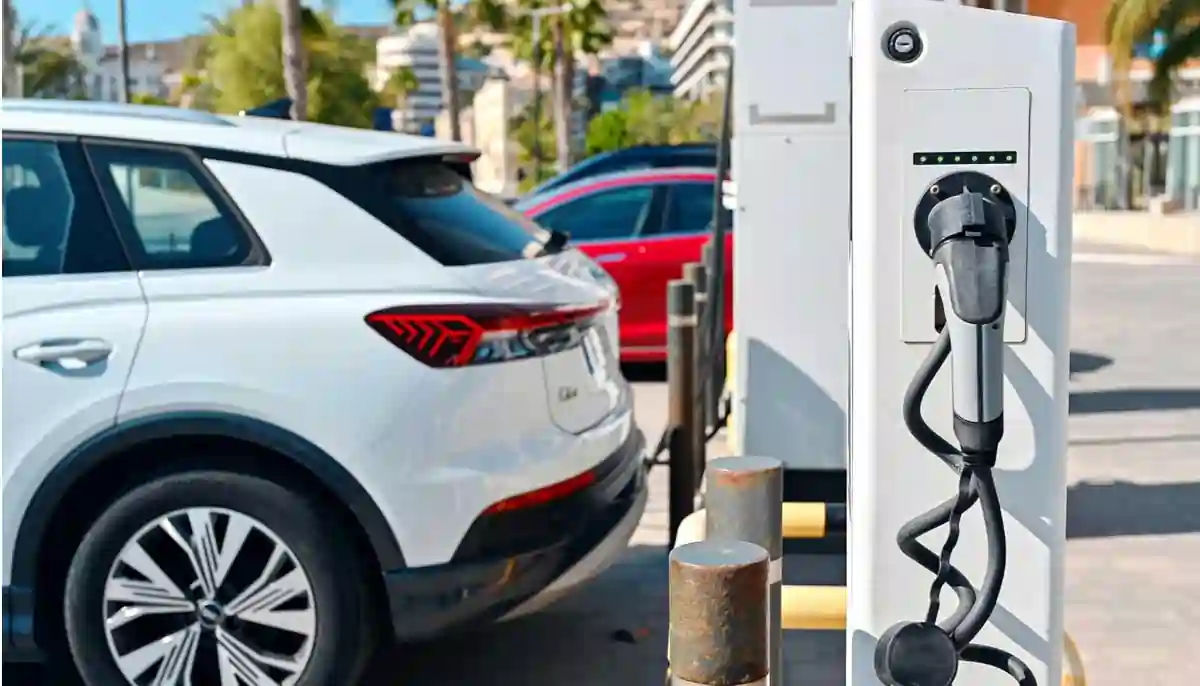 Electric car dashboard showing charging status and cost savings using smart EV charging hacks