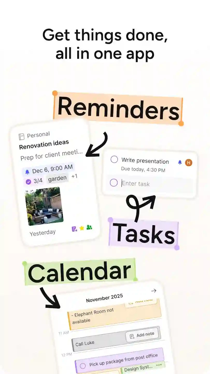 Evernote home screen on Android with notebooks and notes