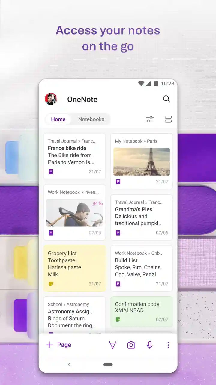 Microsoft OneNote home screen on Android