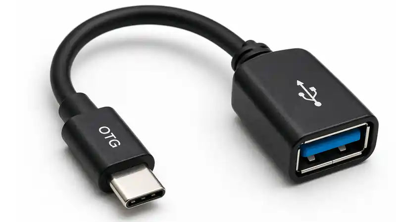USB OTG cable connecting a pendrive to a smartphone for data transfer