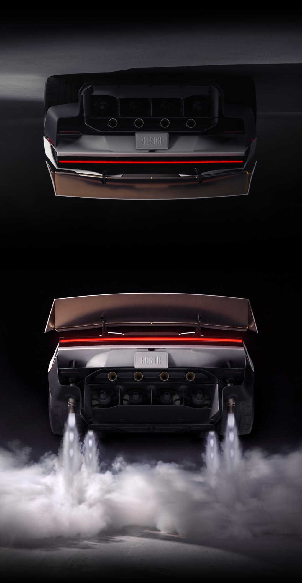 Tesla Roadster ภาพรายละเอียดบริเวณท้ายรถ เปรียบเทียบสภาพก่อนและขณะระบบแรงขับทำงาน