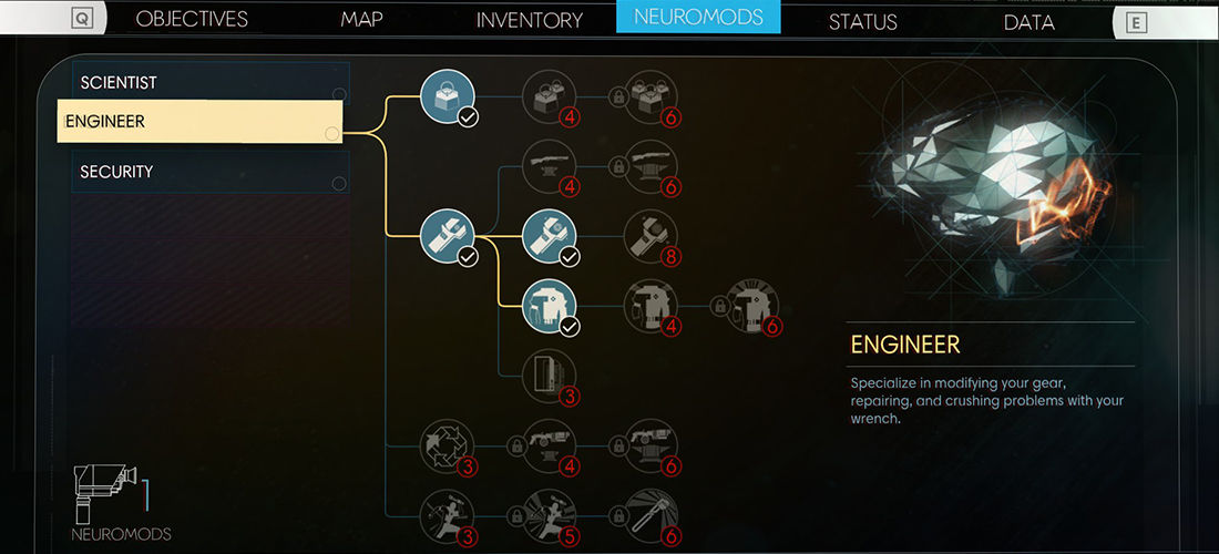 Prey neuromods menu overview