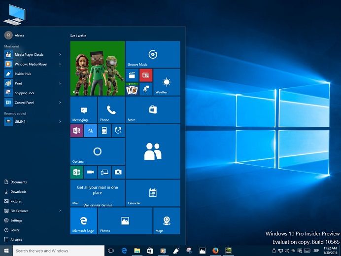 Windows 10 start menu