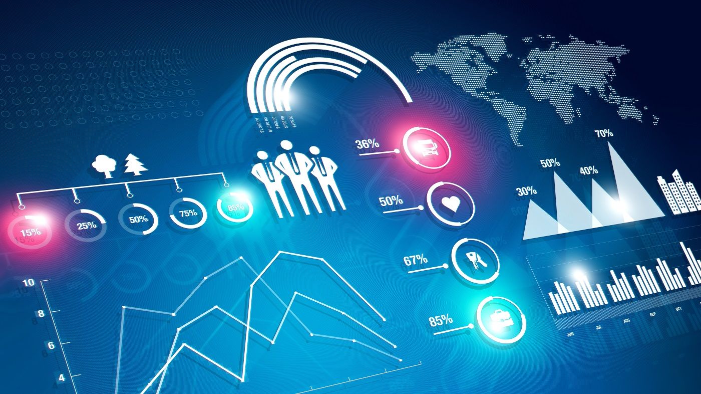 Concept of financial infographic with multiple charts and icons