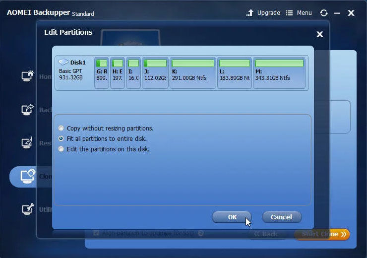 AOMEI Backupper resize partitions