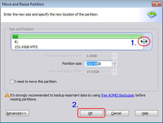 AOMEI Partition Assistant extend C