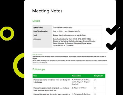 EverNote app dashboard