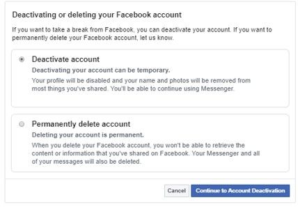 deactivating a Facebook account