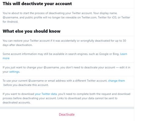 deactivating a Twitter account