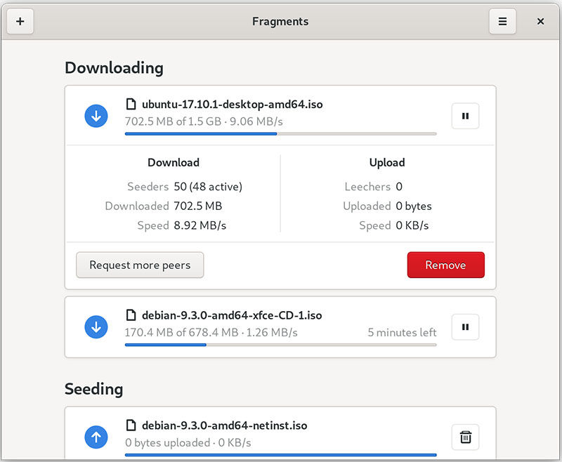 GNOME Fragments Linux torrent client
