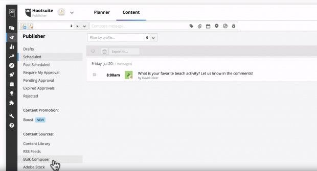 HootSuite publisher dashboard