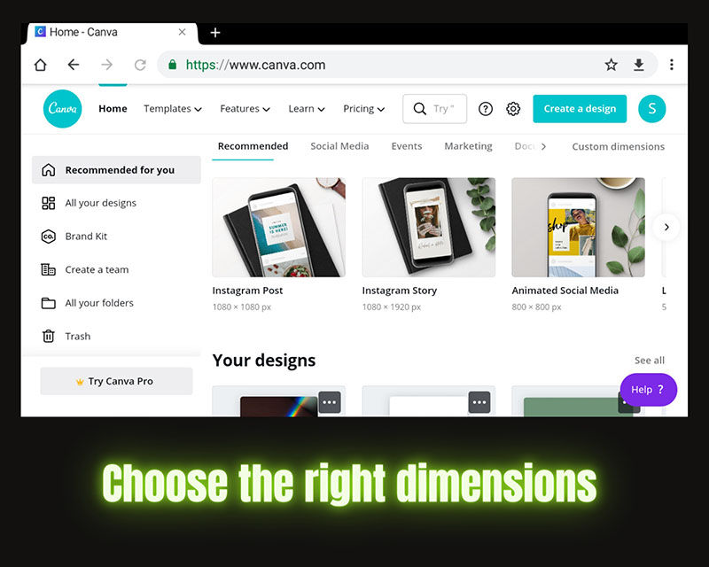 Canva design dimensions