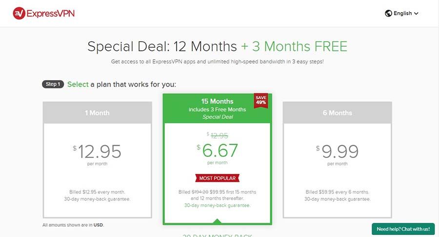 ExpressVPN subscription plans