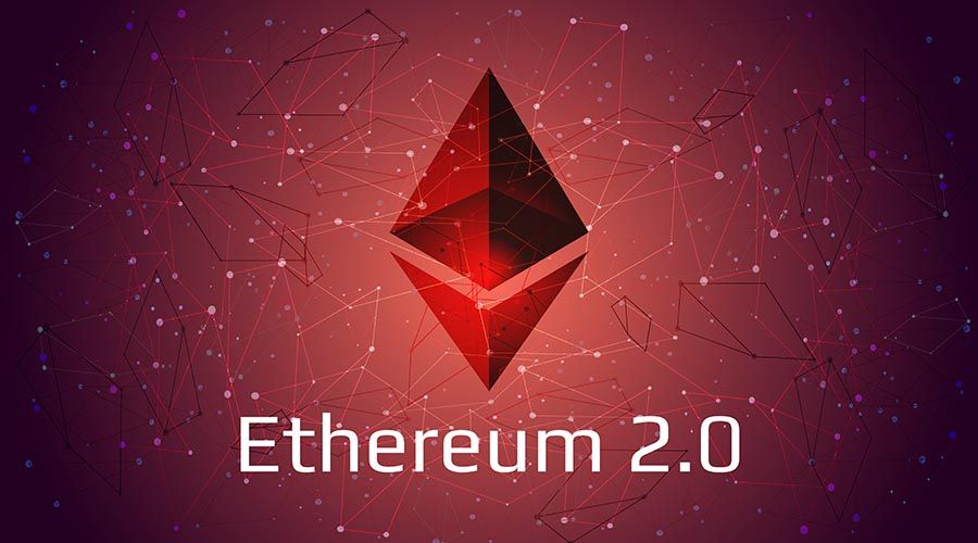 Ethereum 2.0 updated - cryptocurrency coin symbol on abstract po