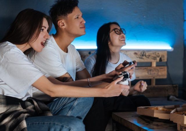 group of people playing video game