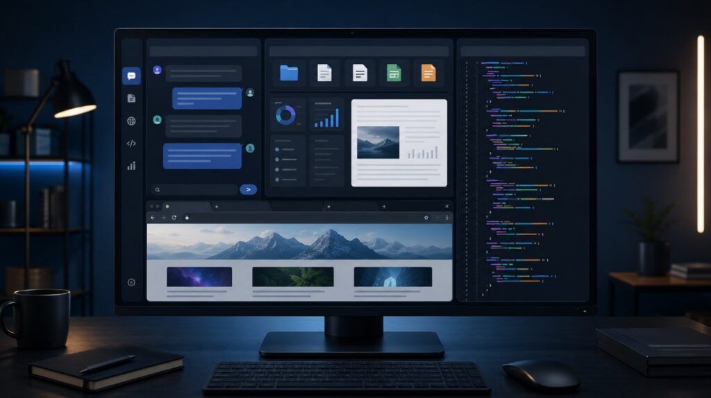 Unified AI desktop workspace with chat, work, coding and a built-in browser