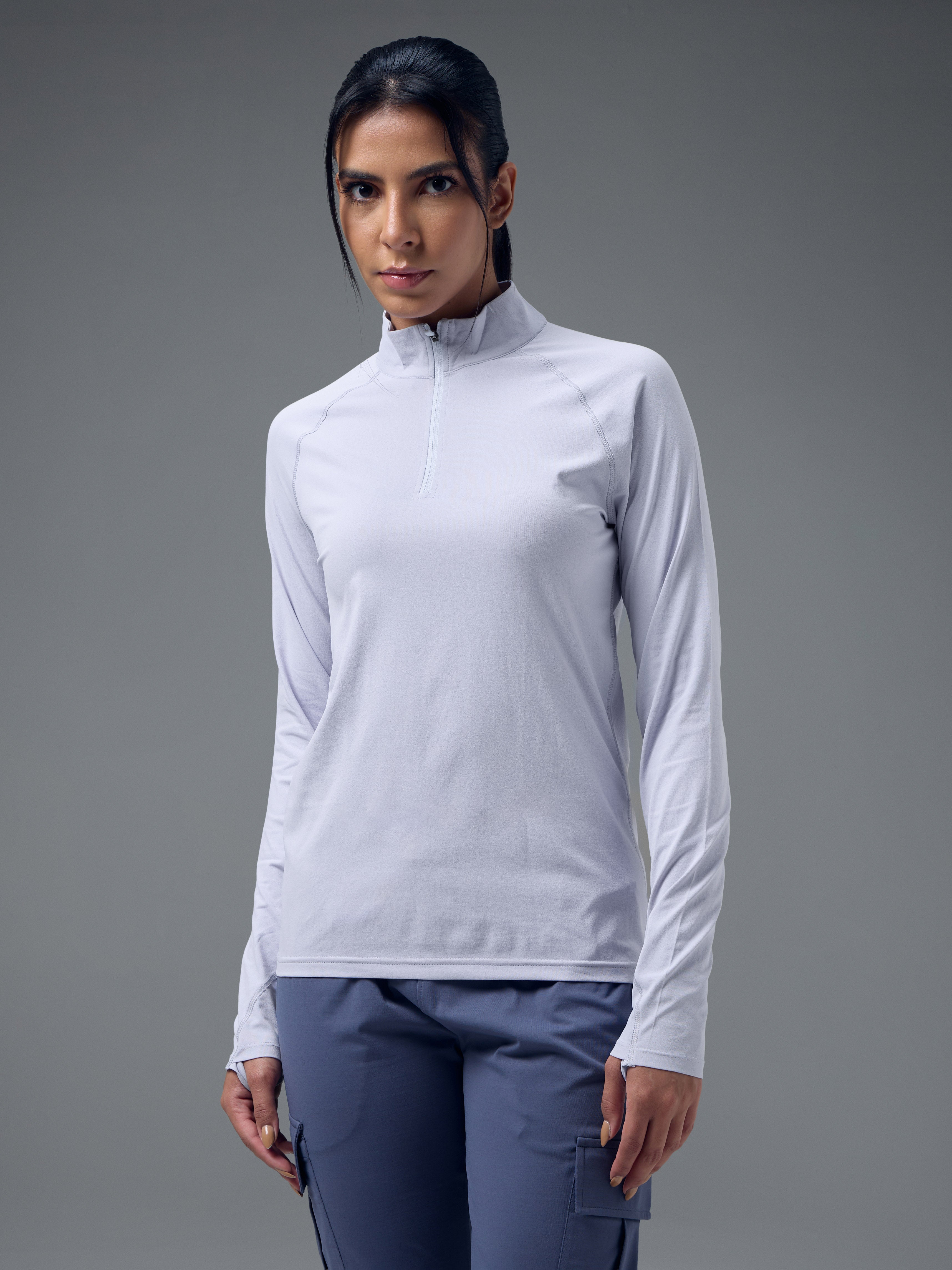 Women's Regular Fit Mock Neck T-Shirt with Cotflex – Heather