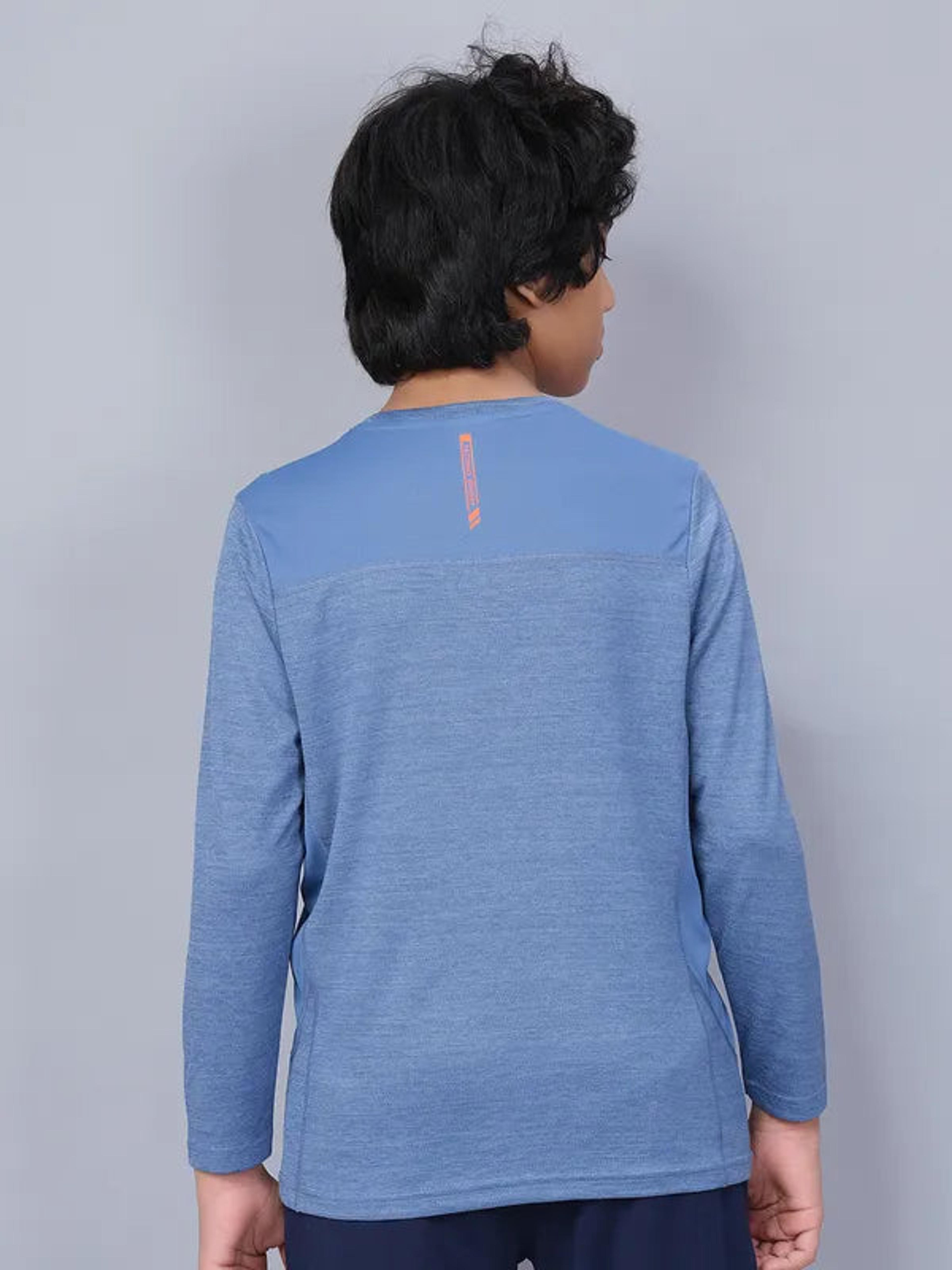 Boys Melange Slim Fit Crew Neck T-shirt with DOUBLE COOL in Capri Blue - 4