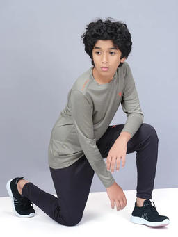 Boys Melange Slim Fit Crew Neck T-shirt with DOUBLE COOL in Bay Leaf - 2