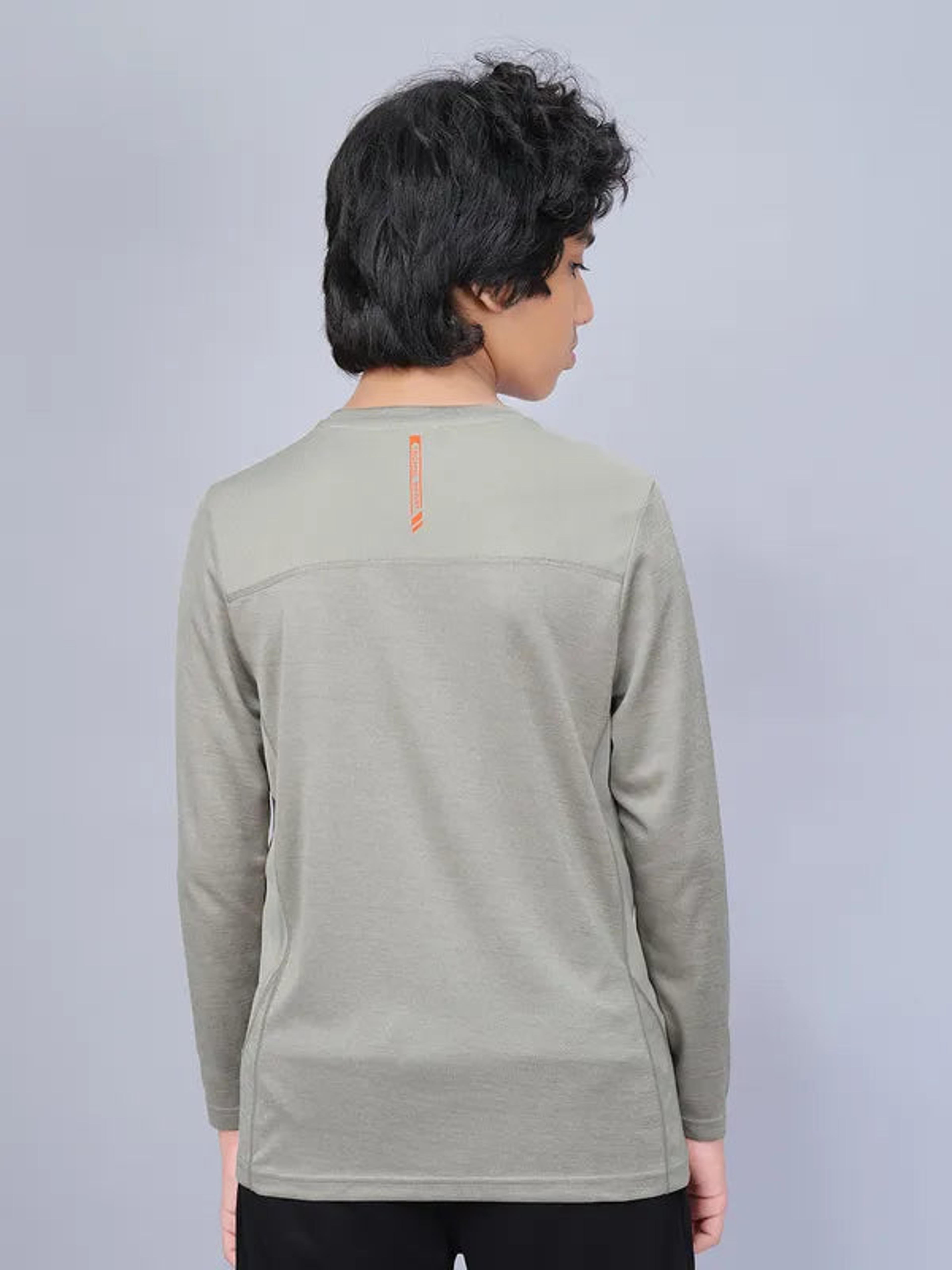Boys Melange Slim Fit Crew Neck T-shirt with DOUBLE COOL in Bay Leaf - 4