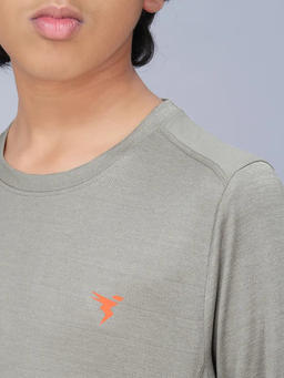 Boys Melange Slim Fit Crew Neck T-shirt with DOUBLE COOL in Bay Leaf - 5
