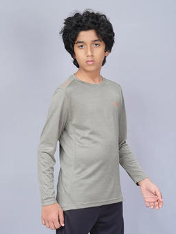 Boys Melange Slim Fit Crew Neck T-shirt with DOUBLE COOL in Bay Leaf - 6