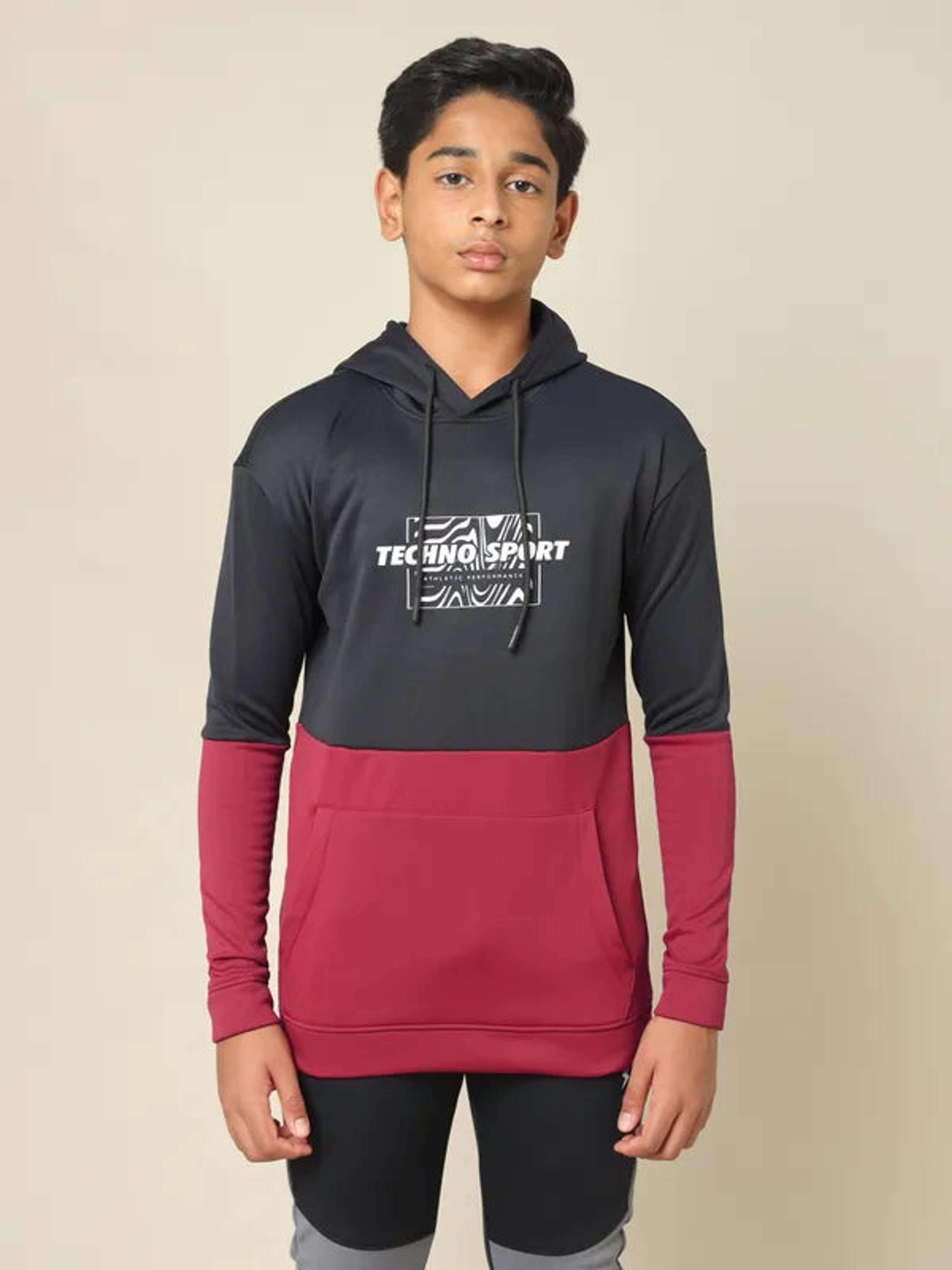 Boys Colorblock Slim Fit Hooded Sweatshirt with TECHNO WARM+ in Black2 - 3