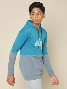 Boys Colorblock Slim Fit Hooded Sweatshirt with TECHNO WARM+ in Bright Teal - 3