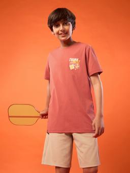 Boys Printed Slim Fit Round Neck Sports T-shirt with COTFLEX in Chilli Flakes