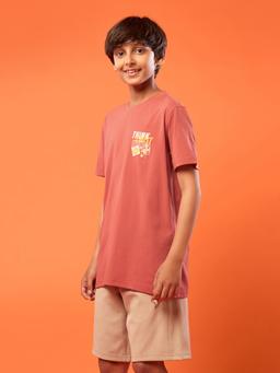 Boys Printed Slim Fit Round Neck Sports T-shirt with COTFLEX in Chilli Flakes - 4
