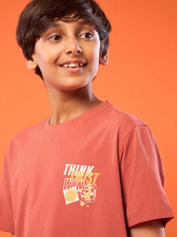Boys Printed Slim Fit Round Neck Sports T-shirt with COTFLEX in Chilli Flakes - 5