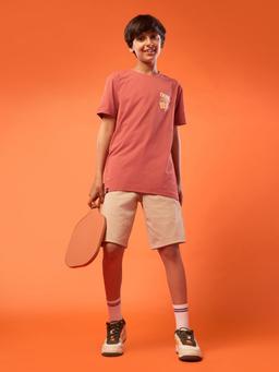 Boys Printed Slim Fit Round Neck Sports T-shirt with COTFLEX in Chilli Flakes - 6