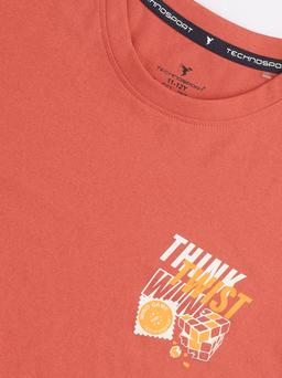 Boys Printed Slim Fit Round Neck Sports T-shirt with COTFLEX in Chilli Flakes - 8